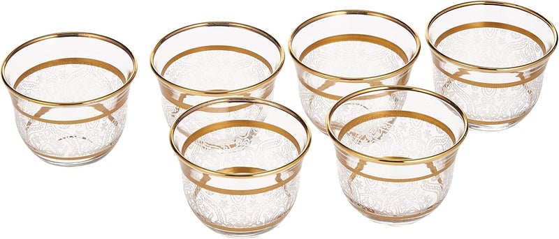 ABKA Turkey Vintage Turkish Tea Glasses Cups Set of 6 for Party - (Arabic cups) 6PCS CAWA GOLD SERA - Image 1